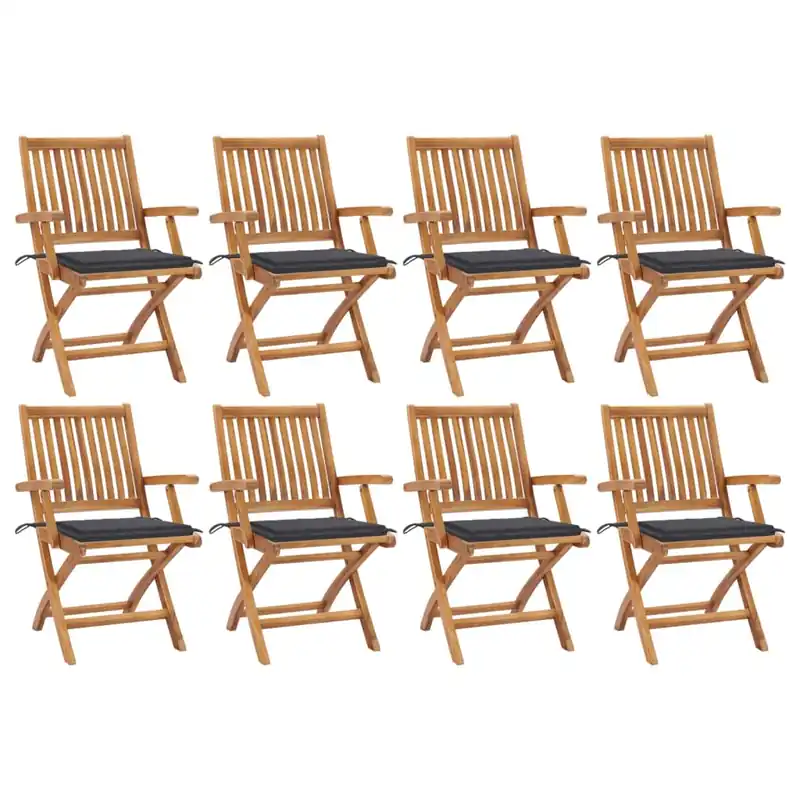 vidaXL Sillas de jardín plegables 8 uds madera maciza teca con cojines