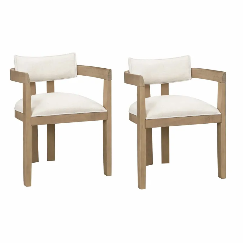 2 Sillas de comedor - Madera maciza, cómodas y transpirables, estilo moderno, tapizadas en lino - Color natural