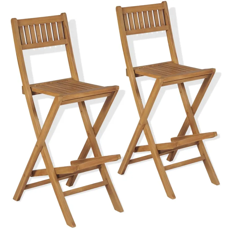 Taburetes plegables de bar de jardin 2 unidades madera teca maciza - Jardín