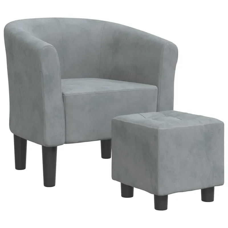 vidaXL Sillón con taburete terciopelo rojo tinto - Sofás sillones puffs