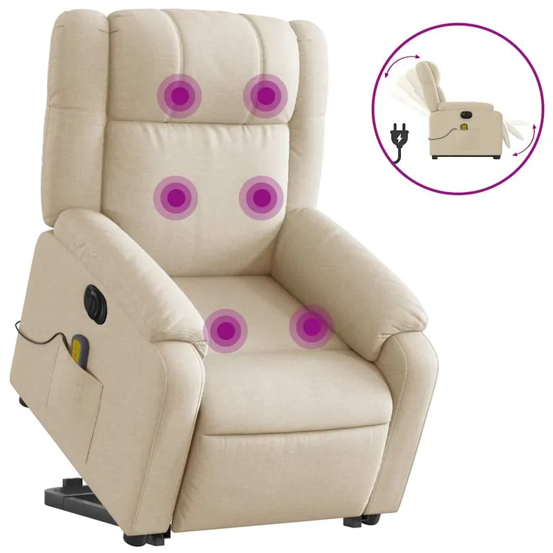 vidaXL Sillón masaje eléctrico reclinable elevable tela verde oscuro - Sofás sillones puffs