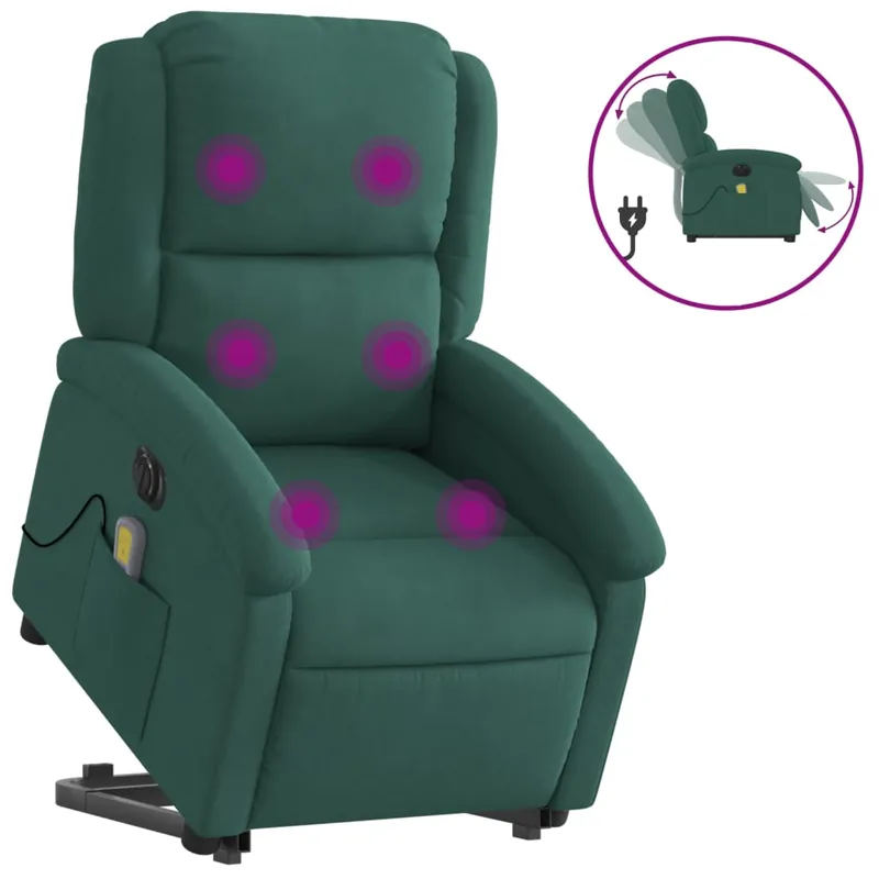 vidaXL Sillón masaje reclinable elevable terciopelo verde oscuro - Sofás sillones puffs