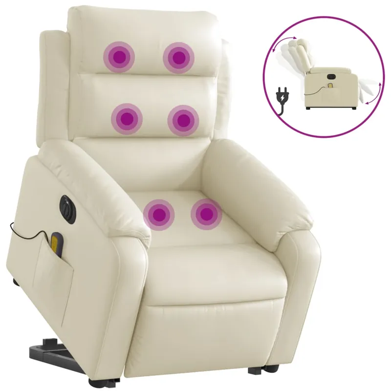 vidaXL Sillón de masaje elevable eléctrico cuero sintético negro - Sofás sillones puffs