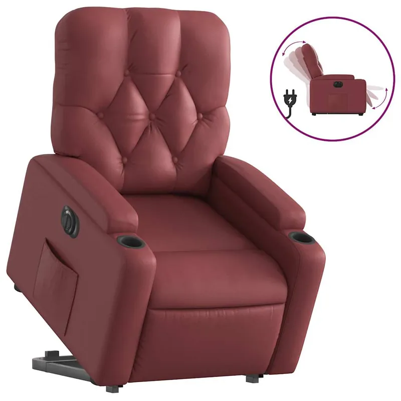 vidaXL Sillón reclinable elevable eléctrico de cuero sintético gris - Sofás sillones puffs