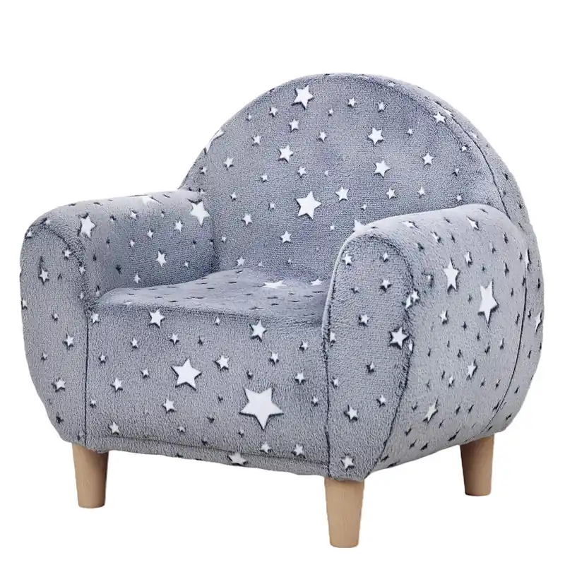 AIYAPLAY Sillón Infantil con Diseño de Estrellas que Brillan en la Oscuridad Sofá para Niños de 18-36 Meses Tejido Suave de Terciopelo Reposabrazos Carga 45 kg Gris
