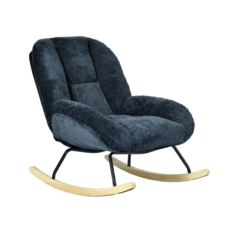 MEUBLES COSY Sillón Mecedora Interior Escandinavo en Chenilla, Marco de Hierro y Patas de Madera, Cojín Integrado, Azul Marino - Sofás sillones puffs