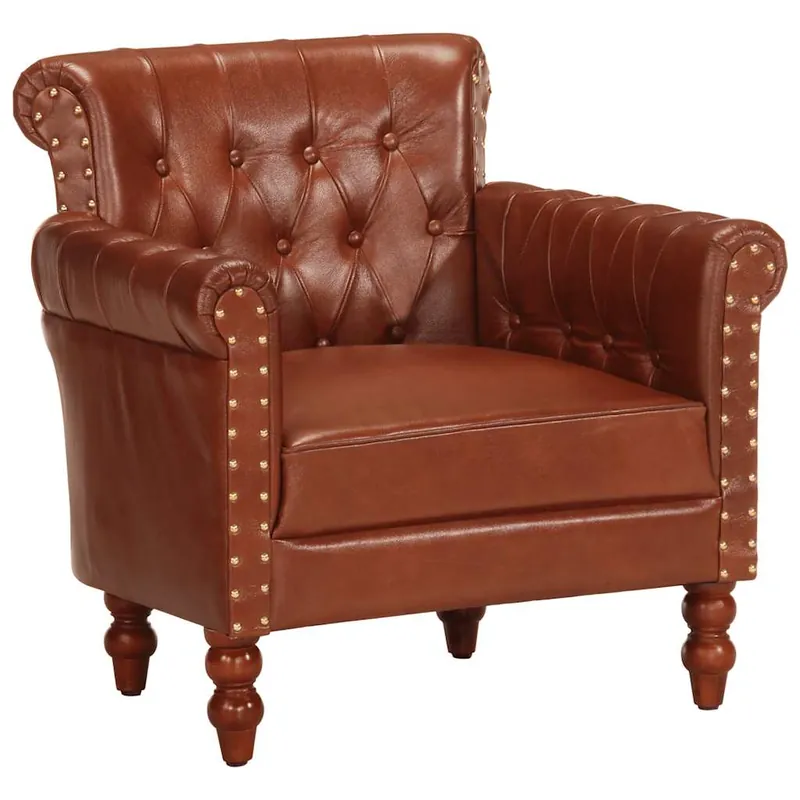 vidaXL Sillón de cuero auténtico de cabra marrón - Sofás sillones puffs