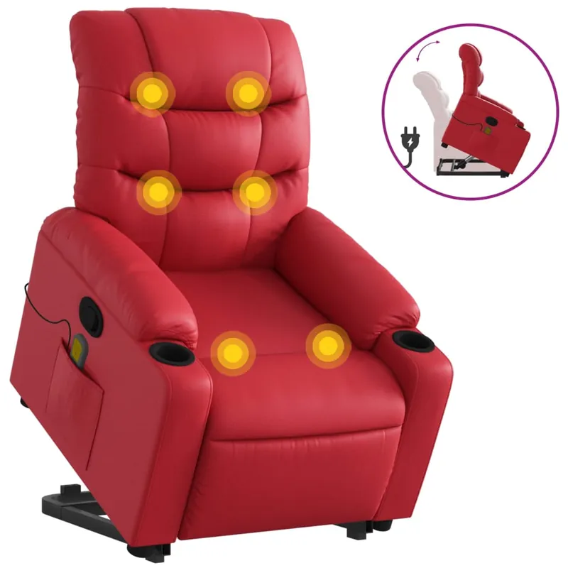 vidaXL Sillón reclinable de masaje de pie cuero artificial rojo tinto - Sofás sillones puffs