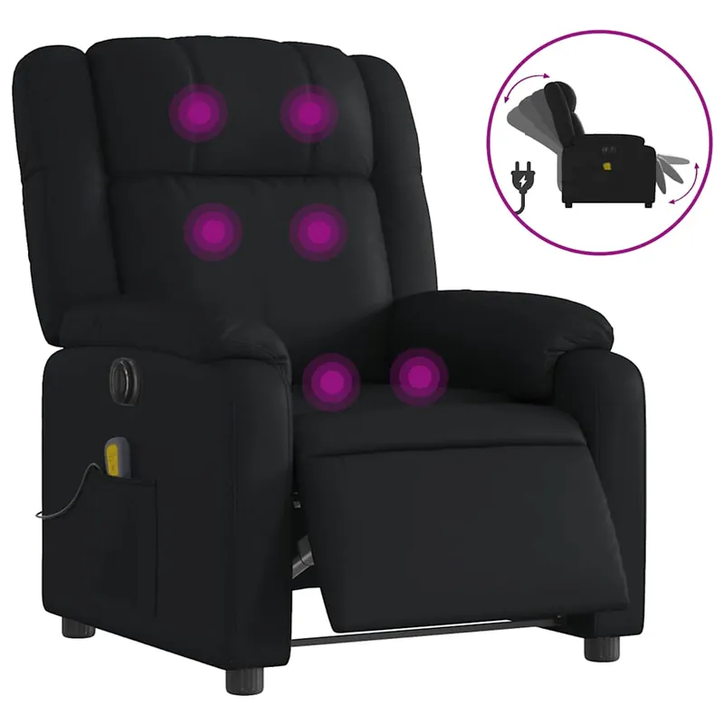 vidaXL Sillón de masaje reclinable eléctrico cuero sintético negro - Sofás sillones puffs