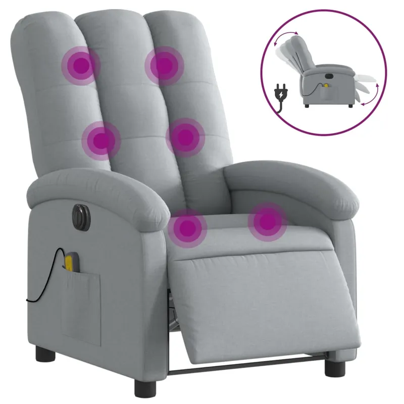 vidaXL Sillón reclinable de masaje eléctrico tela gris claro - Sofás sillones puffs