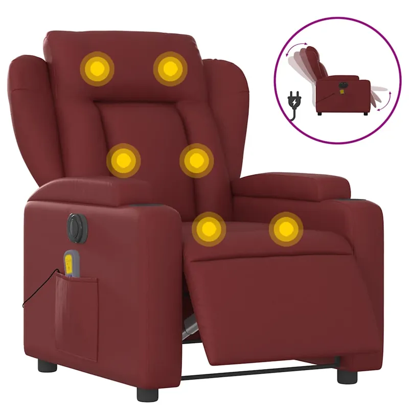 vidaXL Sillón de masaje reclinable eléctrico cuero sintético negro - Sofás sillones puffs