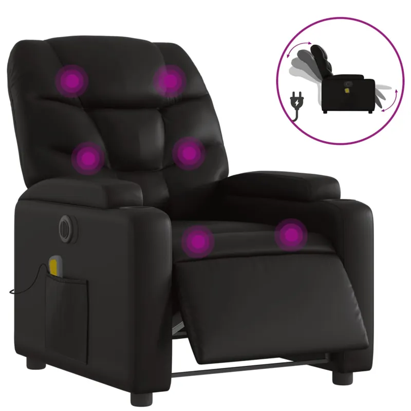 vidaXL Sillón de masaje reclinable eléctrico cuero sintético negro - Sofás sillones puffs