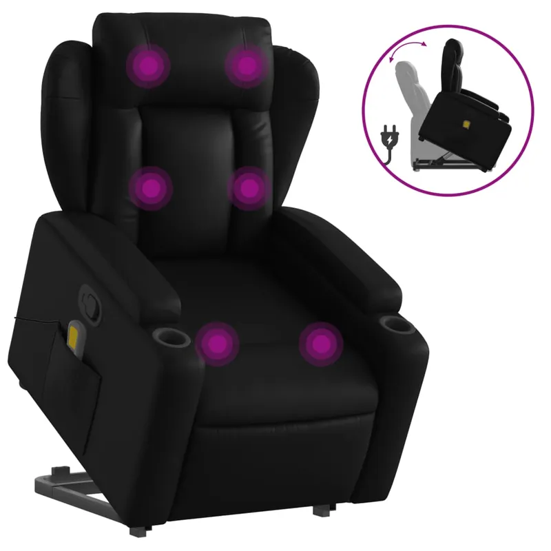 vidaXL Sillón reclinable de masaje de pie cuero artificial negro - Sofás sillones puffs