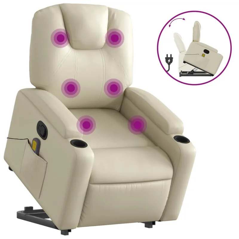 vidaXL Sillón reclinable masaje pie cuero artificial color capuchino - Sofás sillones puffs