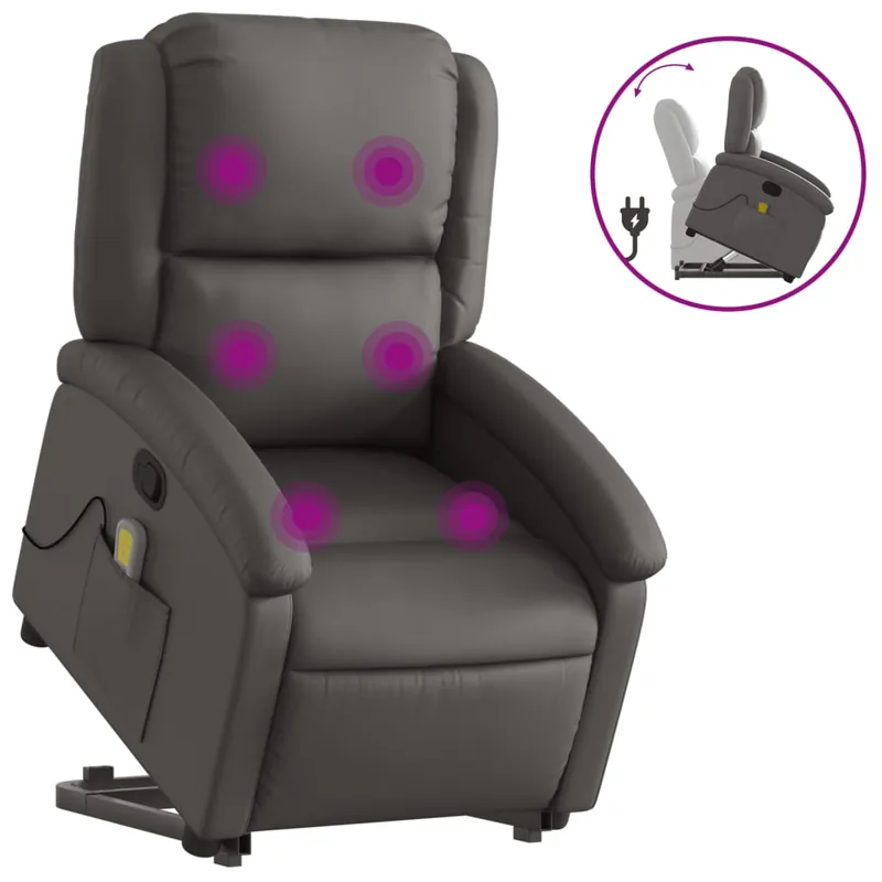 vidaXL Sillón reclinable de masaje elevable cuero auténtico negro - Sofás sillones puffs