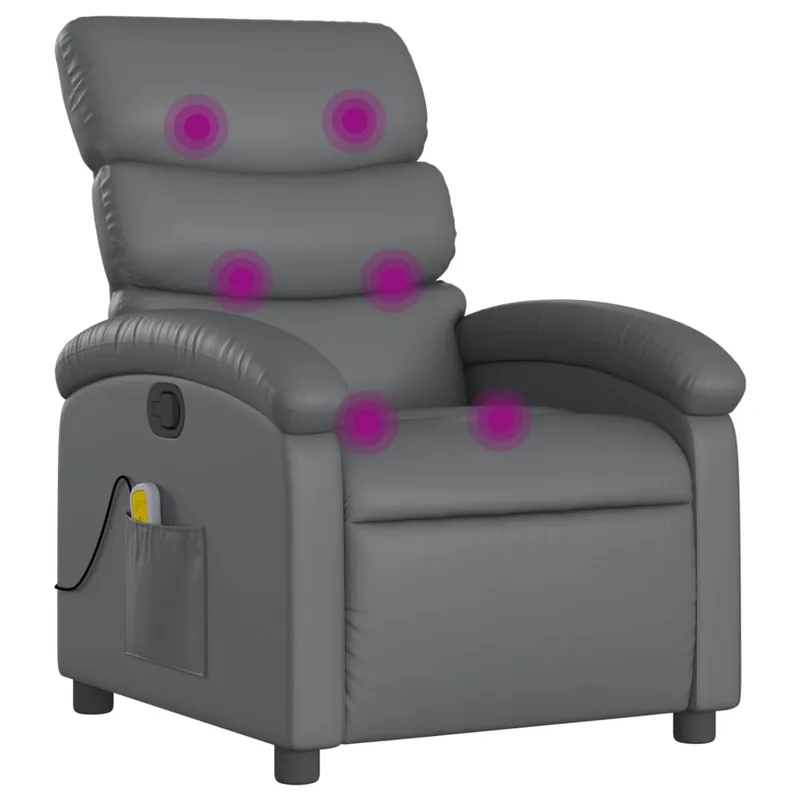vidaXL Sillón de masaje reclinable cuero sintético gris - Sofás sillones puffs