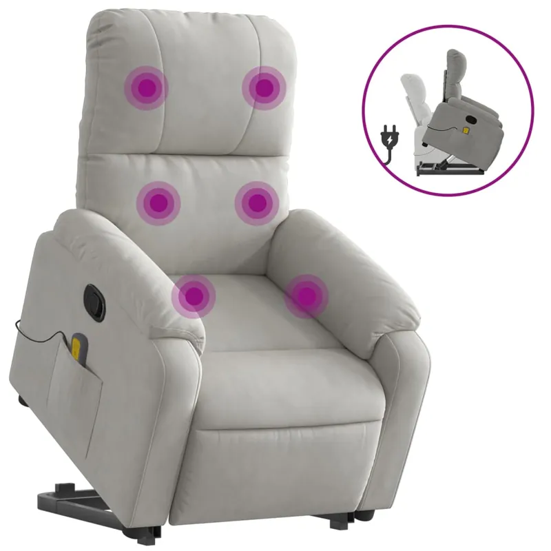vidaXL Sillón reclinable de masaje elevable tela microfibra gris claro - Sofás sillones puffs
