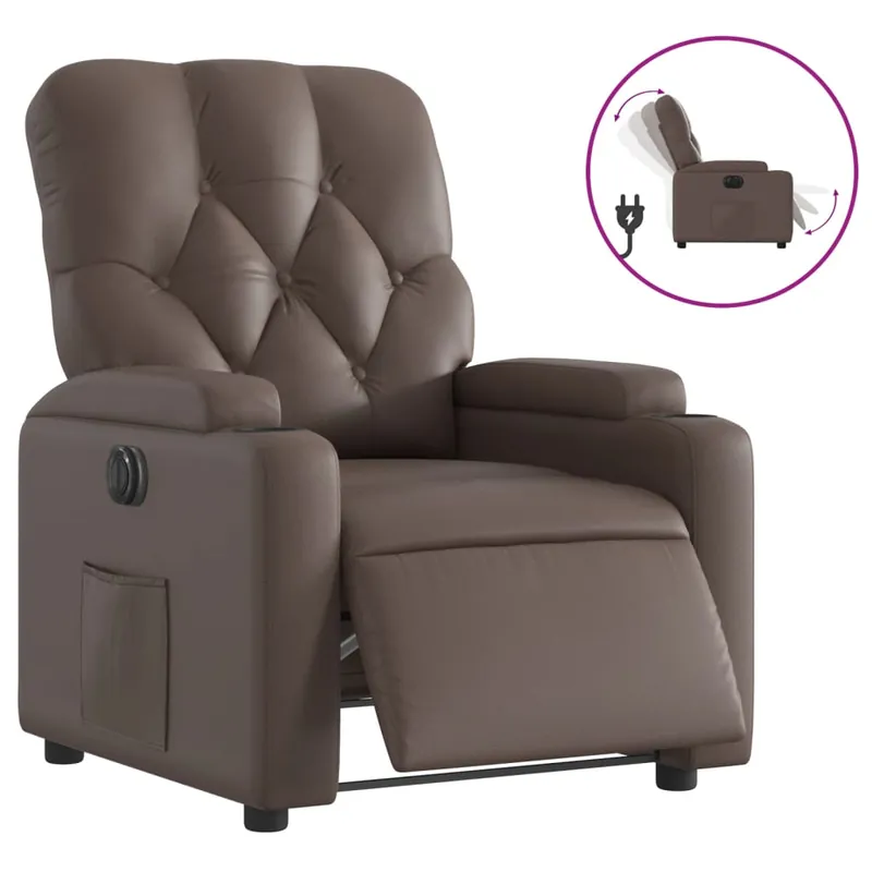 vidaXL Sillón reclinable eléctrico de cuero sintético gris - Sofás sillones puffs