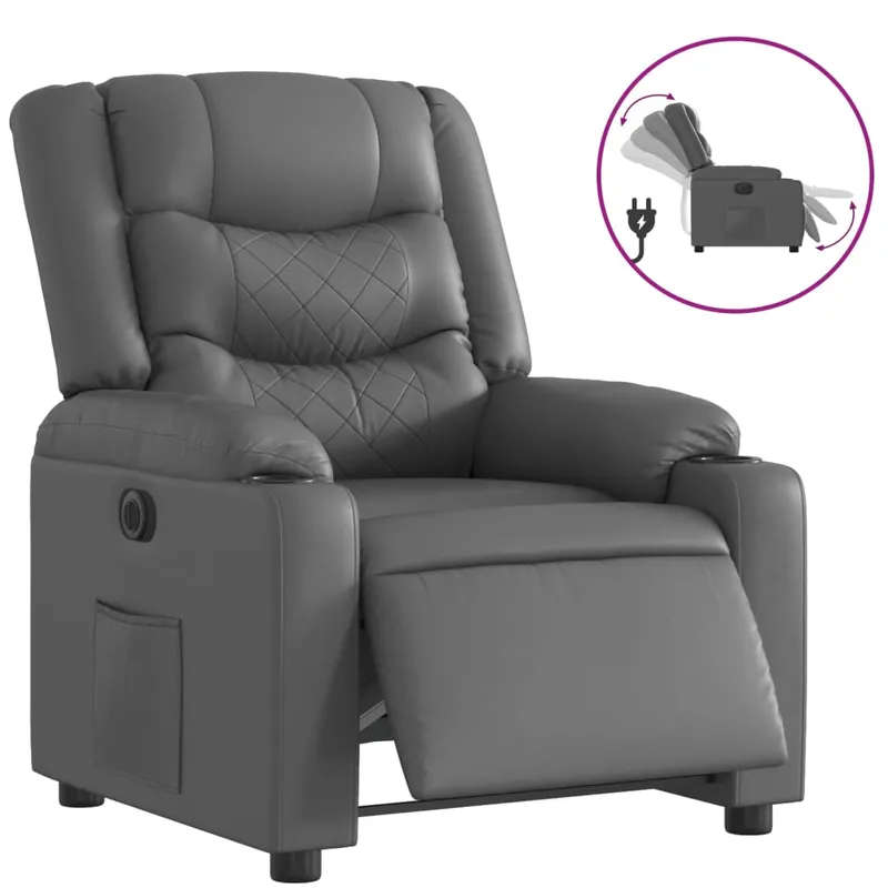 vidaXL Sillón reclinable eléctrico de cuero sintético gris - Sofás sillones puffs