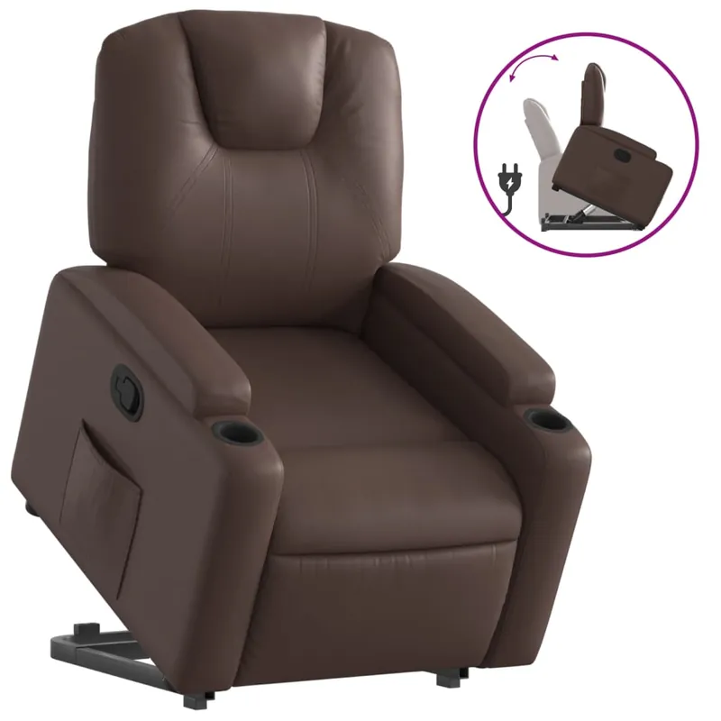 vidaXL Sillón reclinable elevable cuero artificial color capuchino - Sofás sillones puffs