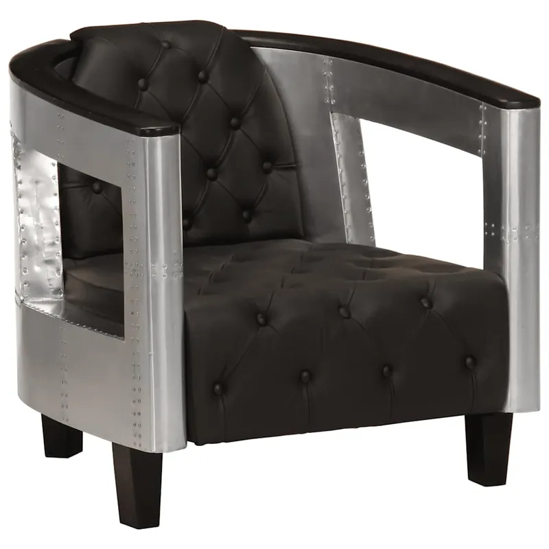 vidaXL Sillón de aviador de cuero auténtico negro - Sofás sillones puffs