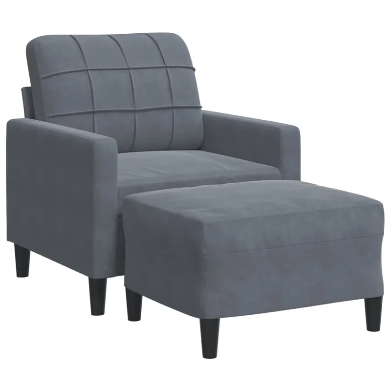 vidaXL Sillón con taburete terciopelo gris claro 60 cm - Sofás sillones puffs