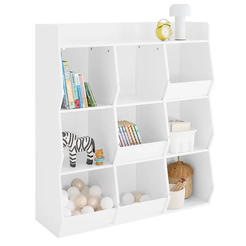SoBuy Librería Infantil - 9 Compartimentos - Estantería - Revistero, Blanco, 95x34x105 cm, KMB120-W