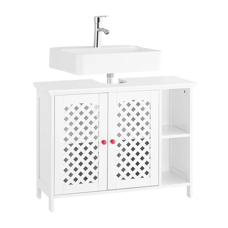 SoBuy Mueble Bajo Lavabo de Baño con 2 Puertas y Estante Abierto – Armario Baño en MDF E1, Balda Ajustable, Capacidad 42kg – Mueble Lavabo 80x31,5x60,5cm BZR210-W