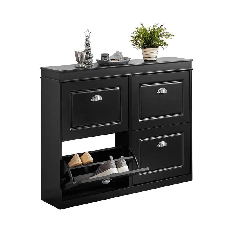 Zapatero con 4 Puertas Organizador para Zapatos 105 x 24 x 82 cm ES Negro FSR79-SCH SoBuy