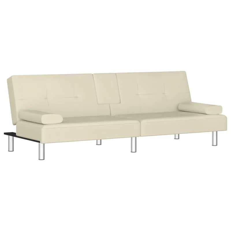 vidaXL Sofá cama con portavasos cuero sintético color capuchino - Sofás sillones puffs
