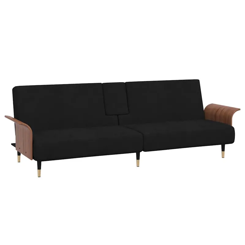 vidaXL Sofá cama con portavasos terciopelo negro - Sofás sillones puffs