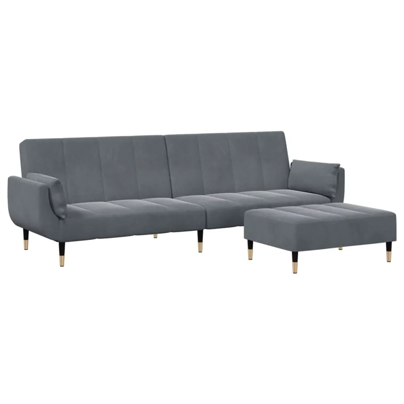 vidaXL Sofá cama de 2 plazas con taburete terciopelo negro - Sofás sillones puffs