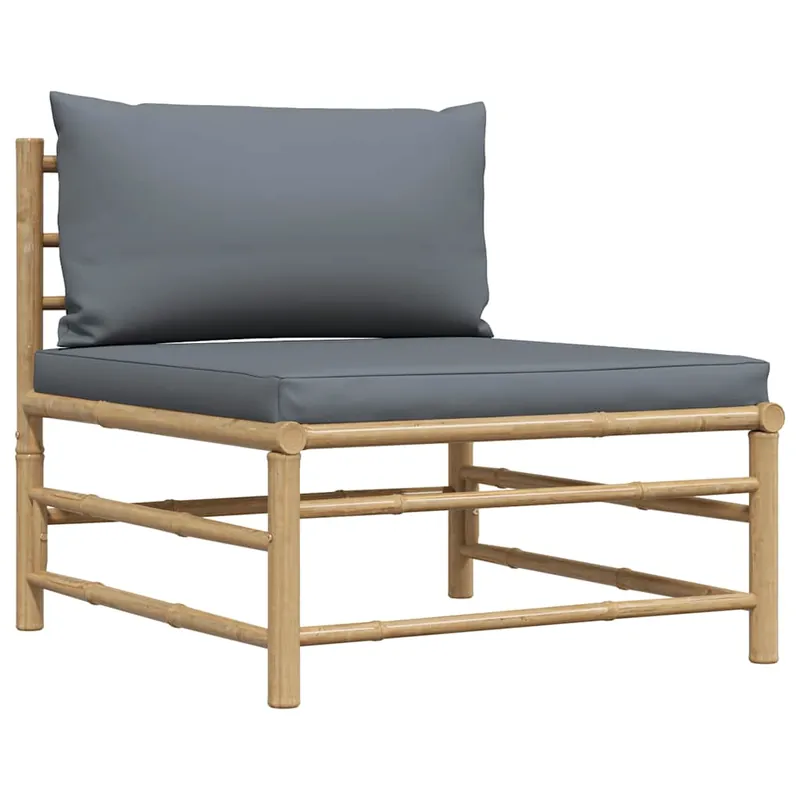 vidaXL Sofá central de jardín bambú con cojines gris oscuro - Sofás sillones puffs