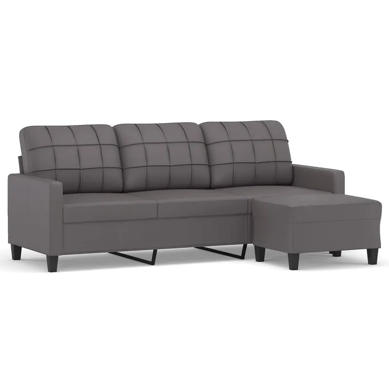 vidaXL Sofá de 3 plazas con taburete cuero sintético crema 180 cm - Sofás sillones puffs