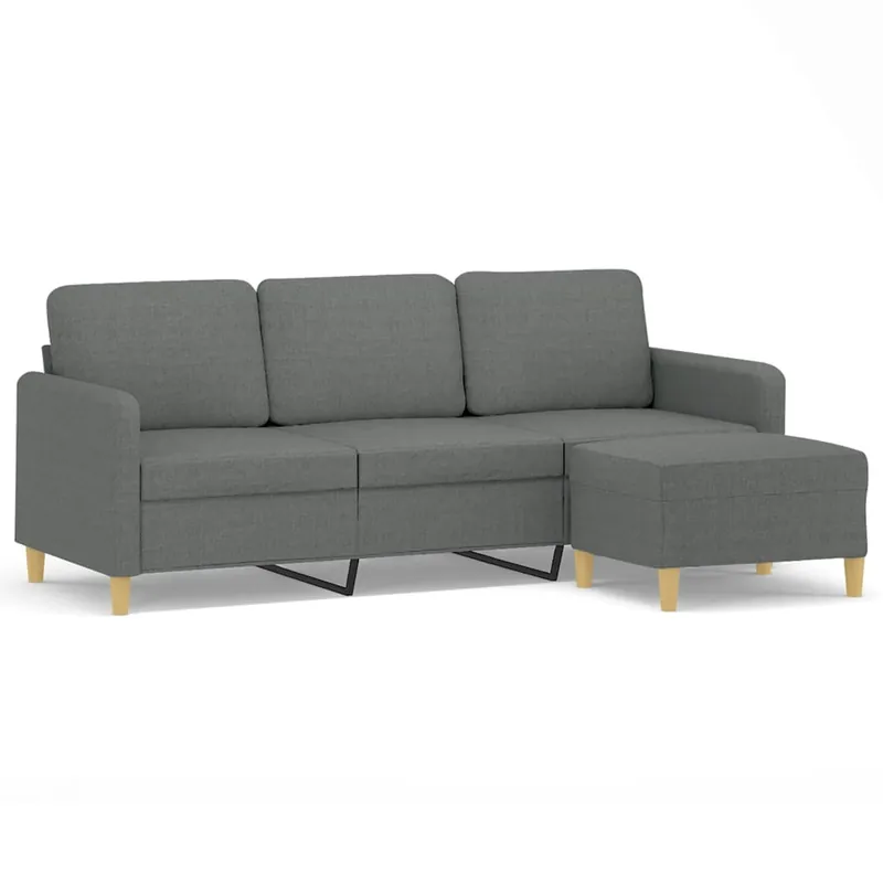 vidaXL Sofá de 3 plazas con taburete de tela gris oscuro 180 cm - Sofás sillones puffs