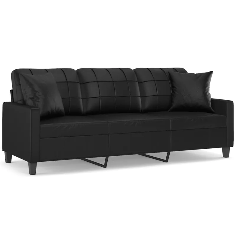 vidaXL Sofá de 3 plazas con cojines cuero sintético negro 180 cm - Sofás sillones puffs