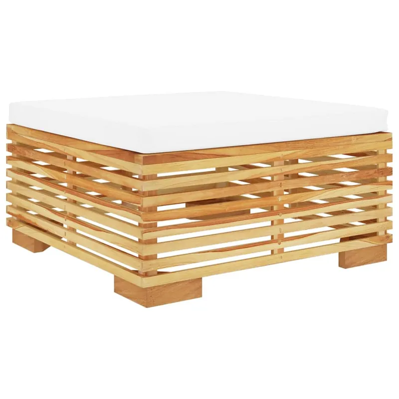 vidaXL Taburete de jardín con cojín color crema madera maciza teca - Sofás sillones puffs