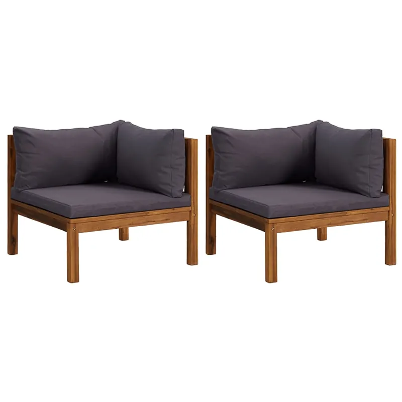 vidaXL Sofá de esquina 2 uds madera maciza acacia cojines gris oscuro - Sofás sillones puffs