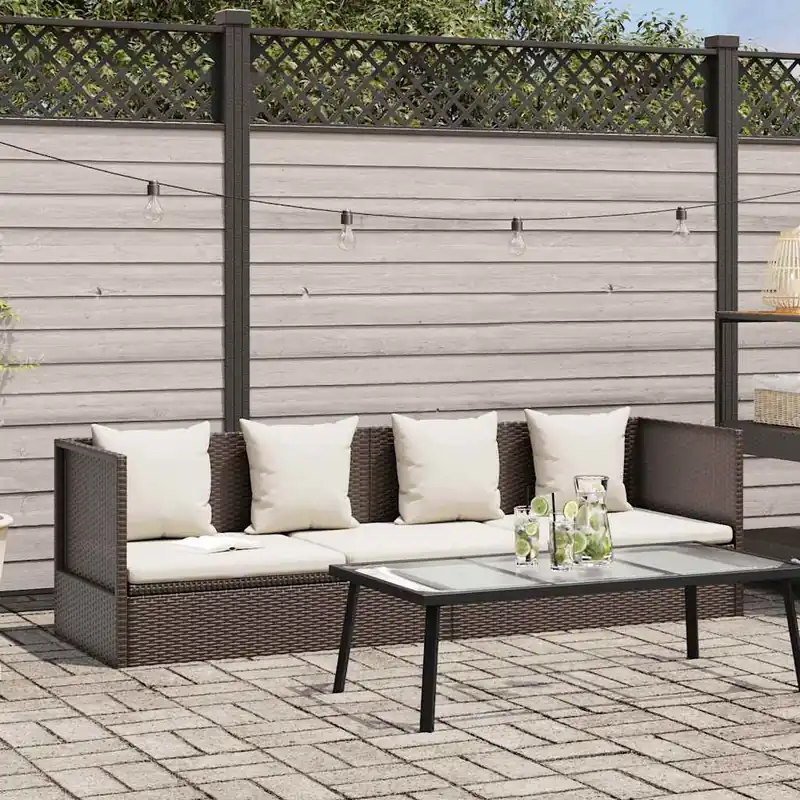 vidaXL Sofá de jardín con cojines ratán sintético marrón
