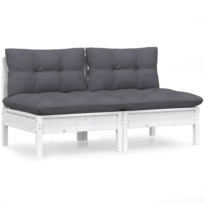 vidaXL Sofá de jardín de 2 plazas con cojines madera maciza pino gris - Sofás sillones puffs