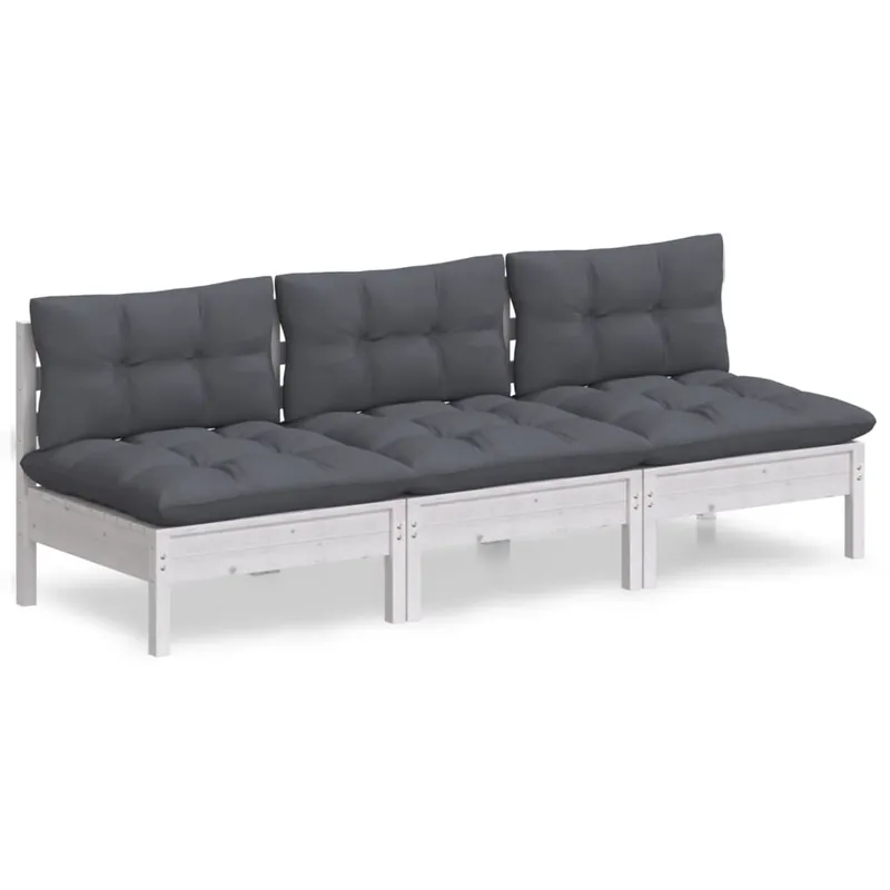 vidaXL Sofá de jardín de 3 plazas con cojines madera maciza pino gris - Sofás sillones puffs