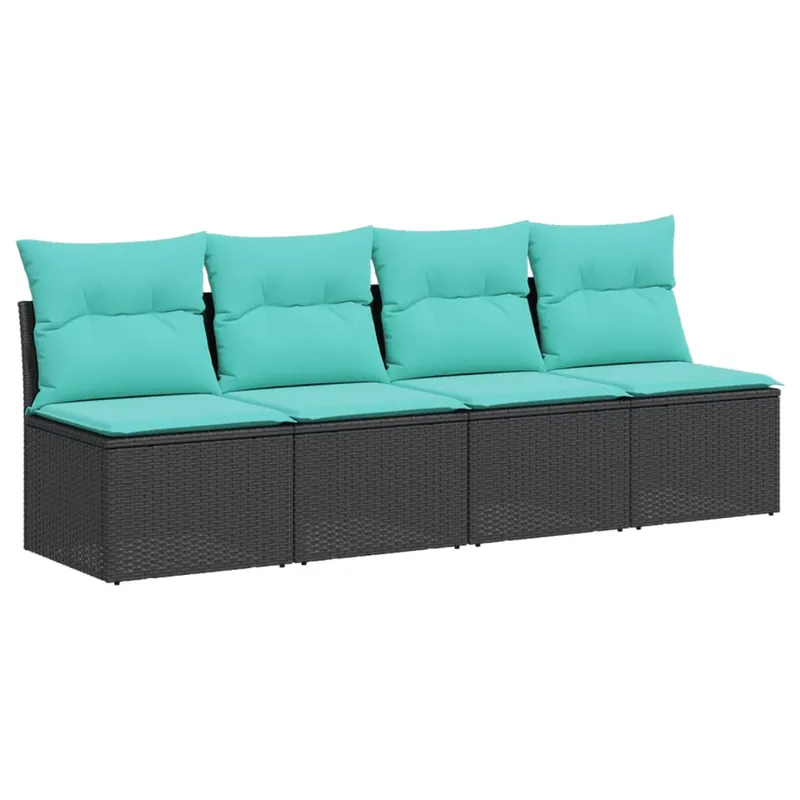 vidaXL Sofá de jardín de 4 plazas con cojines en ratán sintético negro - Sofás sillones puffs