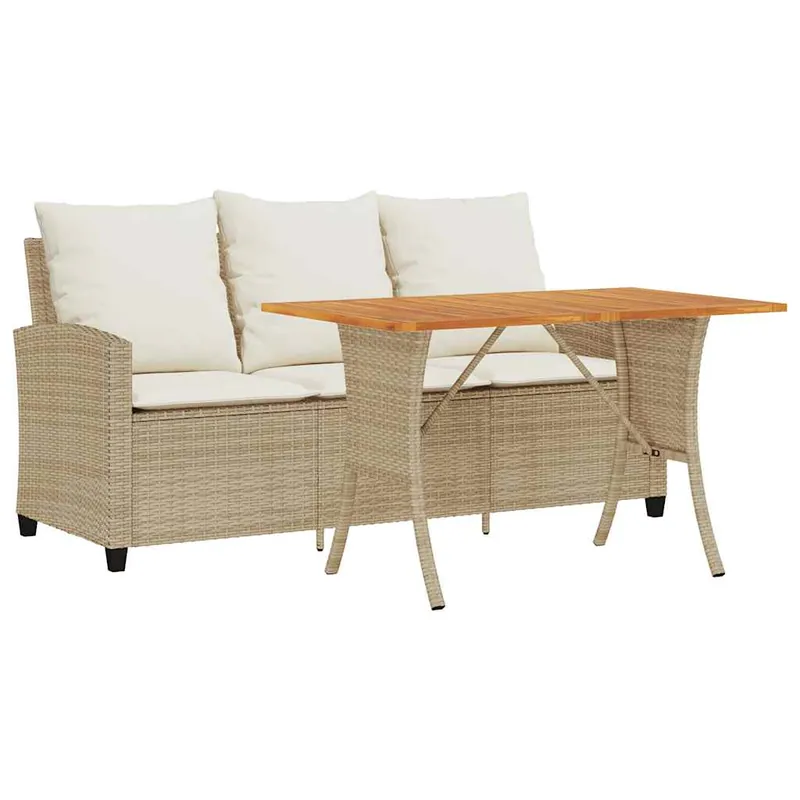 vidaXL Sofá jardín de 3 plazas con cojín y mesa negro ratán sintético - Sofás sillones puffs