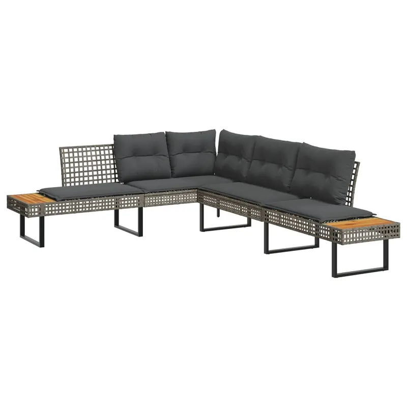 vidaXL Sofá de jardín con cojines forma de L ratán PE gris y acacia - Sofás sillones puffs