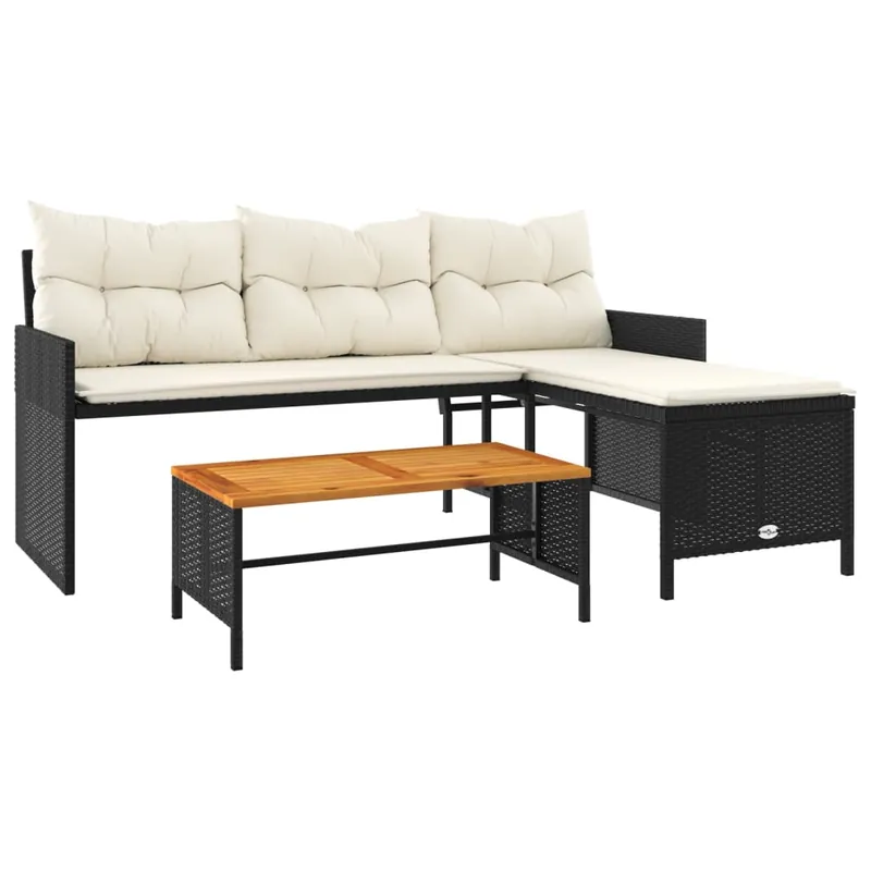 vidaXL Sofá de jardín en forma de L con mesa y cojines ratán PE gris - Sofás sillones puffs