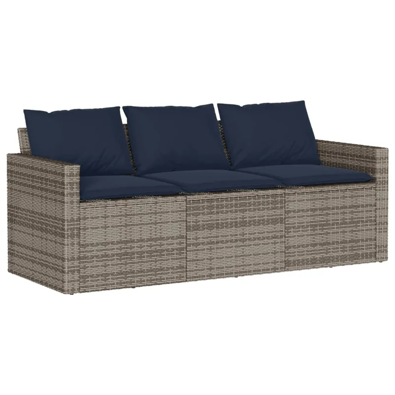 vidaXL Sofá de jardín con cojines 3 plazas ratán sintético marrón - Sofás sillones puffs