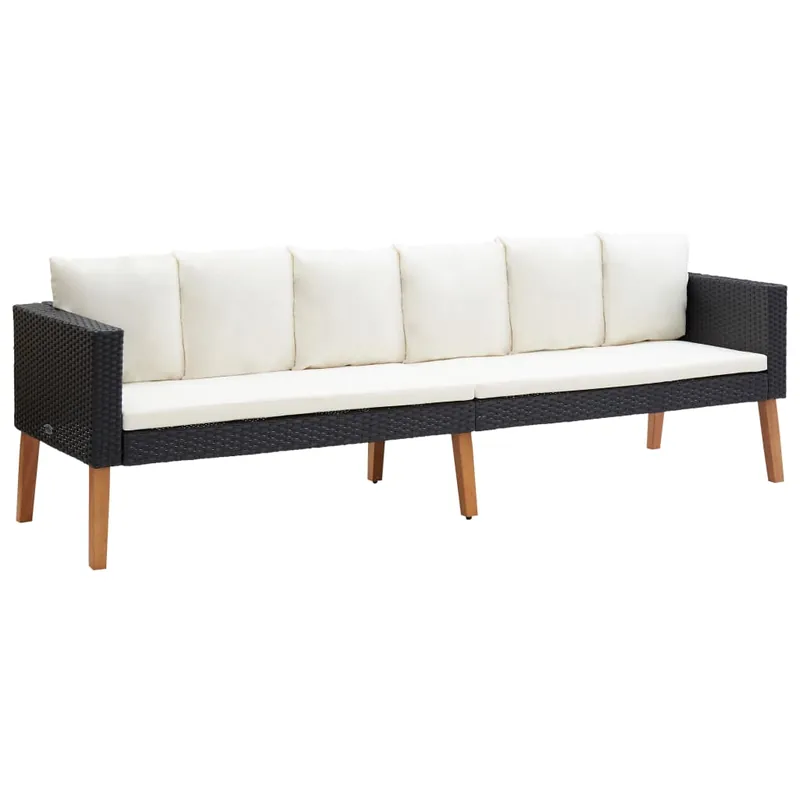 vidaXL Sofá de jardín 3 plazas con cojines ratán sintético negro - Sofás sillones puffs