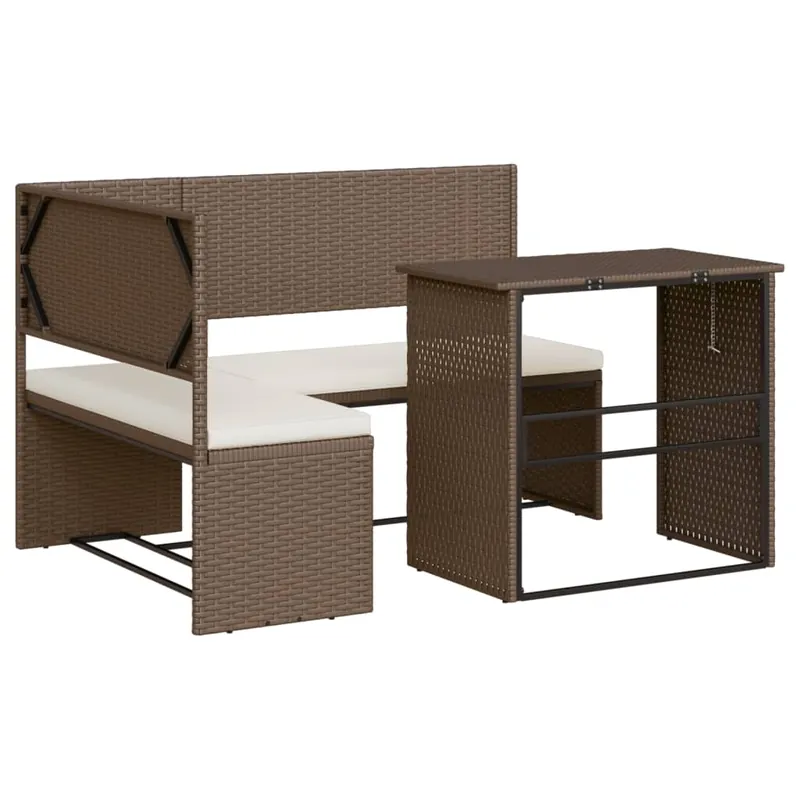 vidaXL Sofá de jardín en forma de L con mesa y cojines ratán PE gris - Sofás sillones puffs