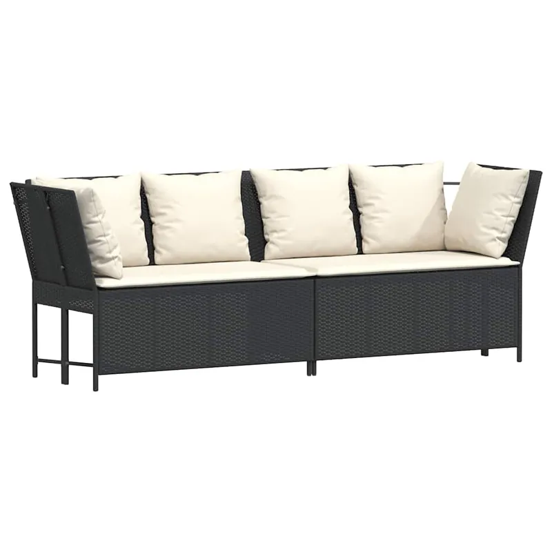 vidaXL Sofás de jardín 3 piezas y cojines ratán sintético negro - Sofás sillones puffs
