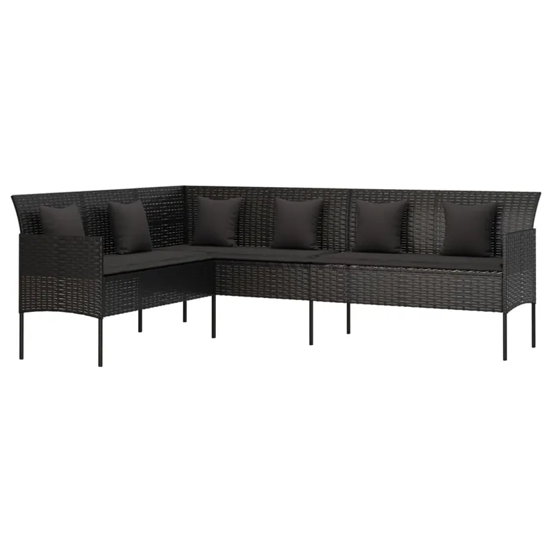 vidaXL Sofá de jardín en forma de L con cojines ratán sintético negro - Sofás sillones puffs